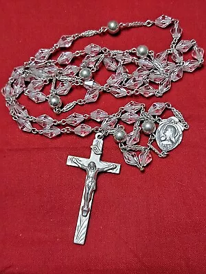 Vintage Sterling Silver & Crystal Rosary Beads Never Used 1940s-1950s 24   • $49.95