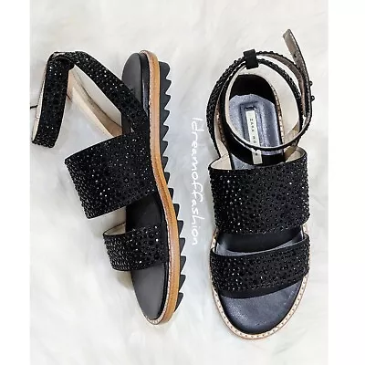 Zara Woman Flat Ankle Strap Track Soles Sandals With Shiny Beads Size 6 Us  • $69.99