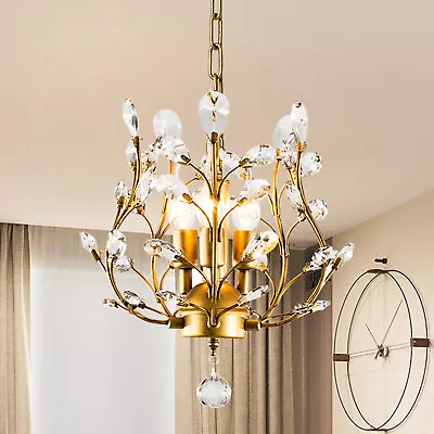 Gold Vintage Crystal Chandeliers Pendant Lighting Fixtures For Living Room E12x3 • $72.19