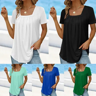 $5.50 • Buy Women Pleated Swing T-shirt Blouse Summer Loose Tops Plus Size Holiday Tee Tunic