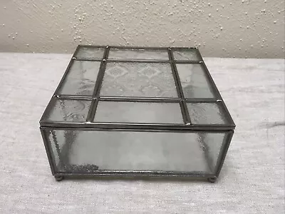 Vintage Etched/pressed Beveled Glass Trinket Jewelry Box Footed Hinged#da • $20