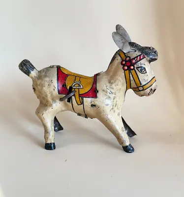 Vintage Tin  Litho Wind Up Vibrating Donkey C 1940's Japan • $49.99