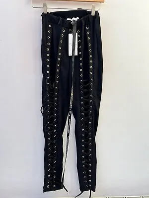 Club L London Black Eyelet & Lace Up Detail Wide Leg Joggers Leggings Size 6 • £21.24