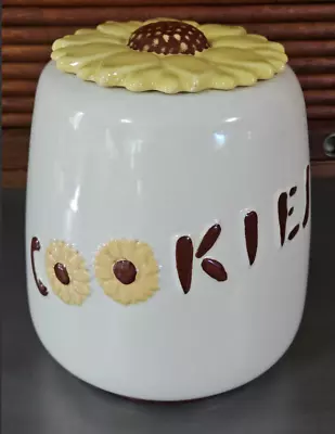 Vintage 1940’s Abingdon Yellow Sunflower Ceramic Cookie Jar W Flower Lid Pottery • $31.55