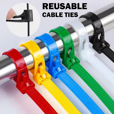 50PCS Reusable Cable Zip Ties Plastic Releasable Fixed Binding Bulk Cable Tie • $7.23