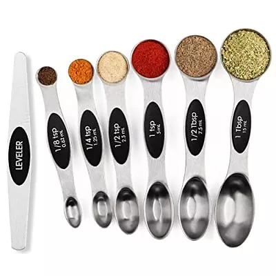 Magnetic Measuring Spoons Set Stainless Steel With Leveler Stackable Metal T... • $16.76