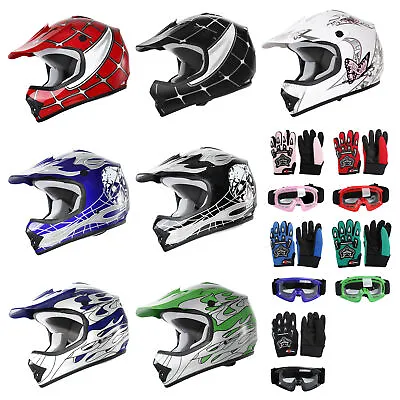 M DOT Youth Kids Street Dirt Bike ATV Helmet & Goggles Gloves Offroad Motorcycle • $42.99