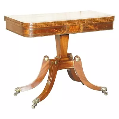 Restored Antique Regency Circa 1815 Mahogany & Brass Inlaid Card Games Table • $4911.23