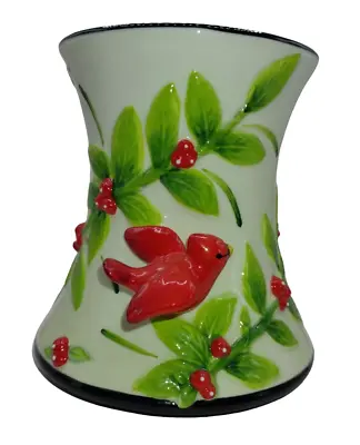 J McCall Blue Sky 2006 Christmas Holiday Cardinal Holly Berry Ceramic Vase 5  • $29.75