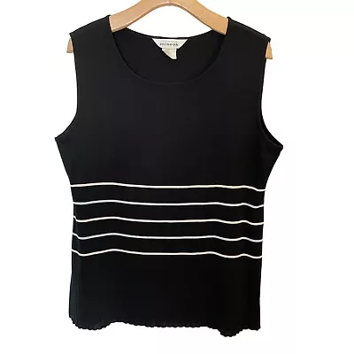 Exclusively Misook Womens Black Striped Pleated Sleeveless Top Sz XL • $29.95