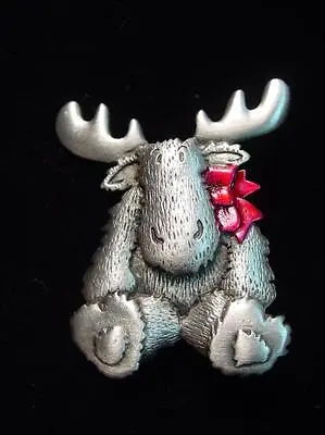  JJ  Jonette Jewelry Silver Pewter 'MOOSE With Red Ribbon' Pin  • $15.99