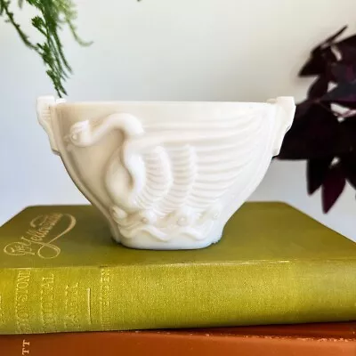 Antique Macbeth Evans Uranium Milk Glass Swan Bowl 1930s Art Deco Planter • $45