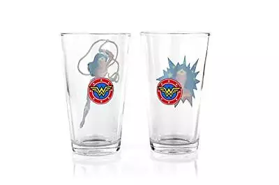DC Wonder Woman Pint Glass Set | Two Action Packed 16-Ounce Cups | Set Of 2 • $31.56