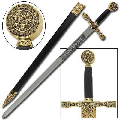 King Arthur Excalibur Longsword - Replica Medieval Knights Sword Gold-Anodized • $45.58