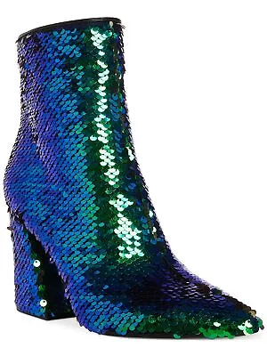 MADDEN GIRL Womens Green Sequined Cody Pointed Toe Block Heel Booties 5.5 M • $47.99