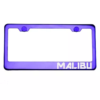 Purple Chrome License Plate Frame MALIBU Laser Etched Metal Screw Cap • $31.99