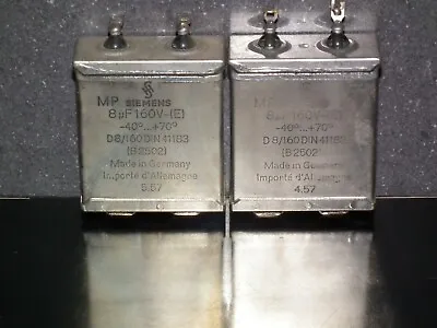 Two Vintage Siemens PIO Capacitors 8 UF 160V Klangfilm Tube Audio Glass End Seal • $99.50