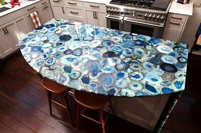 Blue Agate Dining Modern Furniture Agate Countertop Dine Table Top Slab For Deco • $1696