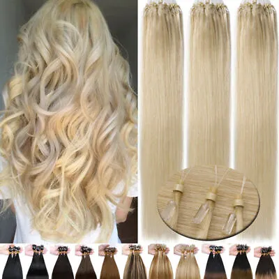 Micro Ring Link Hair Extensions Real Human Hair Silicone Micro Beads Loop Hair • $41