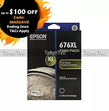 Epson Genuine T676194 Twin Pack BLACK Ink Cartridge WorkForce Pro WP-4530/4540 • $122.95