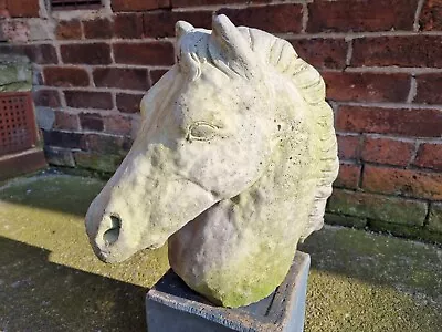 Antique Old Weathered Large Epona Horses Head Solid Stone Garden Ornament Heavy • £100