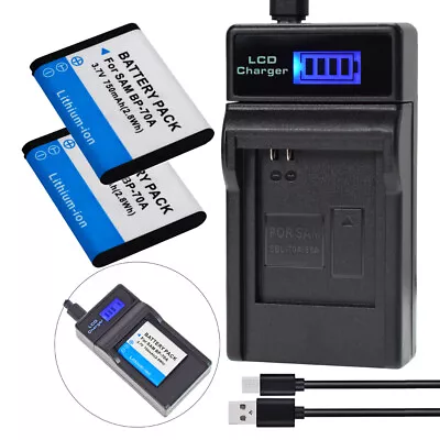 2x BP-70A Battery +LCD Charger For Samsung ES74 ES75 ES78 ES80 ES81 ES90 ES91 • £16.79