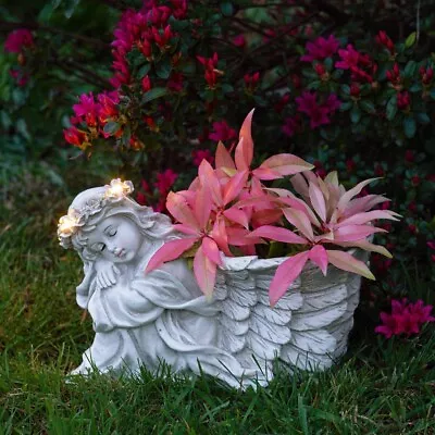 25cm Solar Stone Effect LED Light Up Flower Planter Memorial Pet Outdoor Light • £27.99