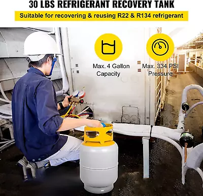 Refrigerant Recovery Tank 4-Gallon 30 LBS Capacity 334 Psi Portable Cylinder Tan • $101.88