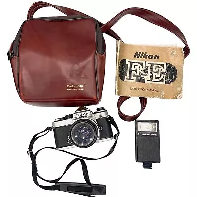 Vtg Nikon FE Camera With Case Flash And Manual • $95