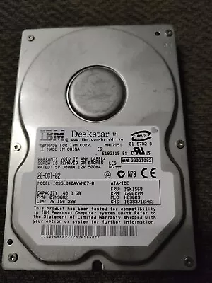 £12 • Buy IBM Deskstar 40GB 3.5  IDE/ATA 7200RPM IC35L040AVV07-0 Hard Drive HDD A