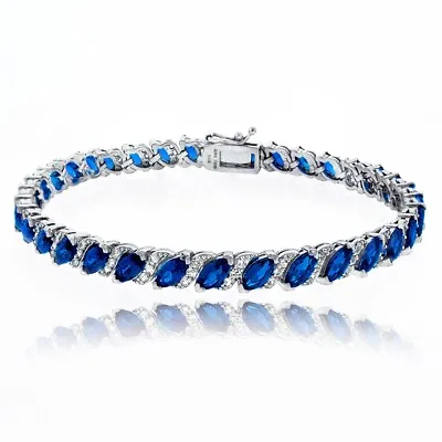 $59.99 • Buy Created Blue Sapphire Tennis Bracelet With White Topaz Accents In 925 Silver