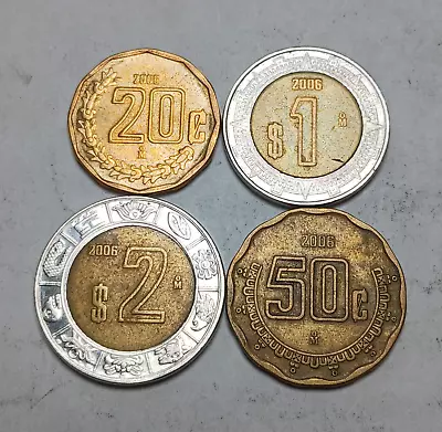Mexico 4x Coin Set - 2006 20 Centavos To 2 Pesos - Incl. Bi-Metallic Coins! • $5.25