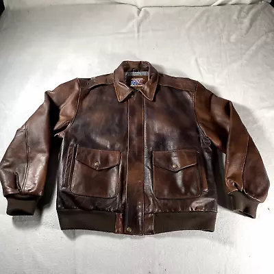 American Hide And Leather Bomer Jacket Mens 2XL XXL Brown Flight Aviator Map • $75.99
