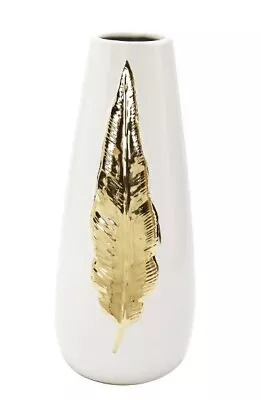 Small White Ceramic Table Vase With Gold Leaf Design • $49.99