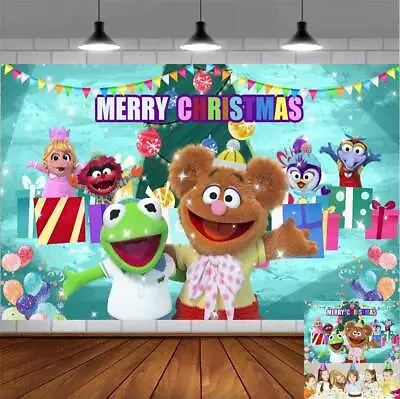 Muppet  Babies Merry Christmas Backdrop Banner Vinyl Girls Party Supplies 5x3ft • $16.98
