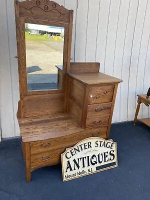 64848  Antique Victorian Oak L Dresser With Mirror • $575