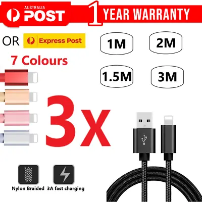 $16.99 • Buy 3X Braided Fast USB Cable Cord Charger For IPhone 6 7 8 11 12 13 14 Pro Max IPad