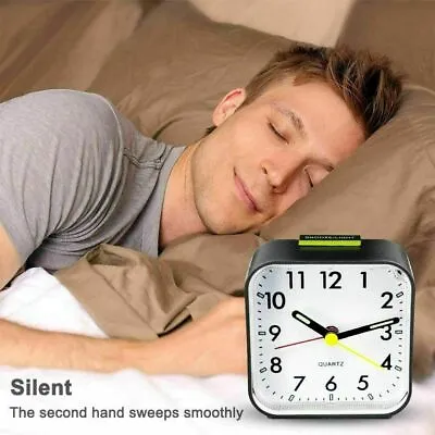 $17 • Buy Quartz Alarm Clock With Night Light No Tick Snooze Silent Small Bedside Clocks~