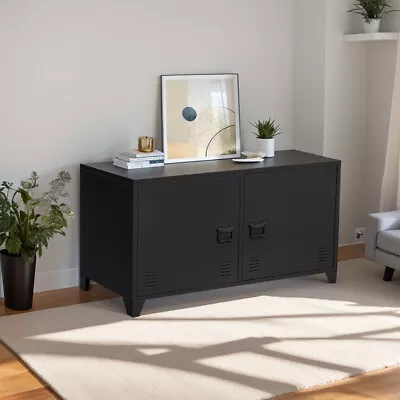 Modern Storage Cabinet Metal Floor Cupboard 2 Doors Shelf Bedroom Office Units • £99.95