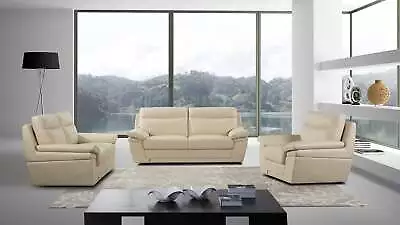 3PC Cream Modern Contemporary Top Grain Leather Sofa Loveseat Chair Set • $3995