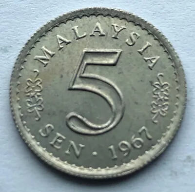1967 Malaysia 5 Sen Very Nice UNC Collector Coin! • $1.95