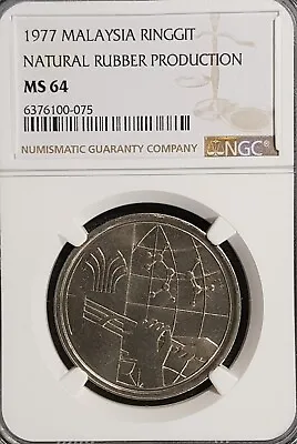 NGC MS64 1977 MALAYSIA Ringgit N.R.P Commemorative Coin RARE(+FREE1 Coin) #25148 • $55