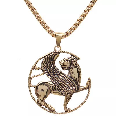 Gold Pt Iranian Persian Winged Lion Necklace Chain Beads Persia Farvahar Gift • $21.80