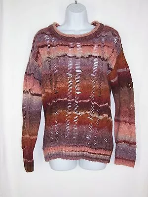 Wool Alpaca Blend Sweater S Gianni Bini Striped Autumn Colors Open Cable Knit • $17.99