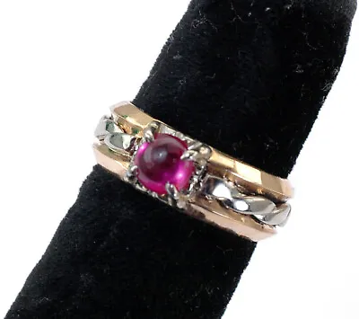 Vintage 1940's Two Tone14k Gold By  ARTCARVED Co.  Antique Ladies Ruby Band Ring • $699