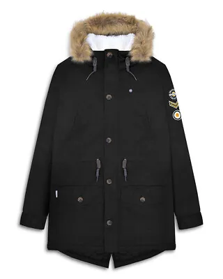 New Mens Lambretta Premium Fishtail Sherpa Lined Parka Coat Black RRP £120 • £90