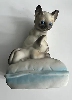 Vintage Mann Music Box Siamese Cat +Kitten Porcelain Japan Adorable • $15