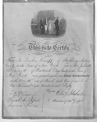 1850 Marriage Certificate Knapp & Barnard Stockbridge & Hartwick NY • $40