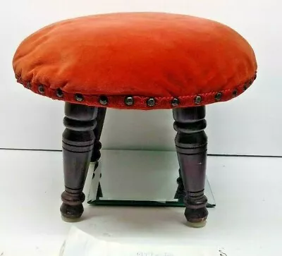 Vintage Gerber Red Velvet Wooden Nailhead Footstool Home Decor - U • $44.99