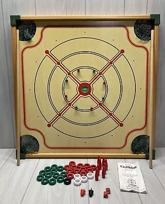 Vintage Carrom Gameboard (108) 2 Cue Sticks 41 Pieces Rules Book Original Box • $65